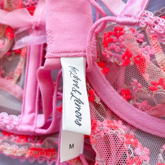 For Love and Lemons • Floral Pink Lace Love Bouquet Sheer Embroidered Bra • M - Picture 13 of 13